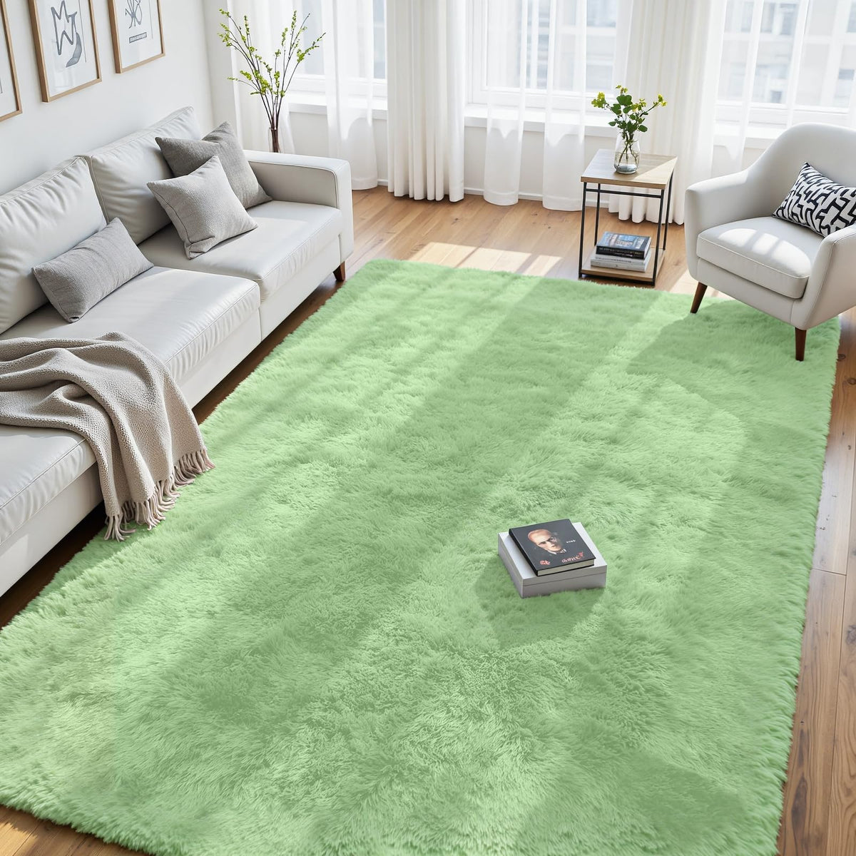 8x10 Fluffy Area Rug for Living Room: Soft Non-Slip Black Bedroom Carpet