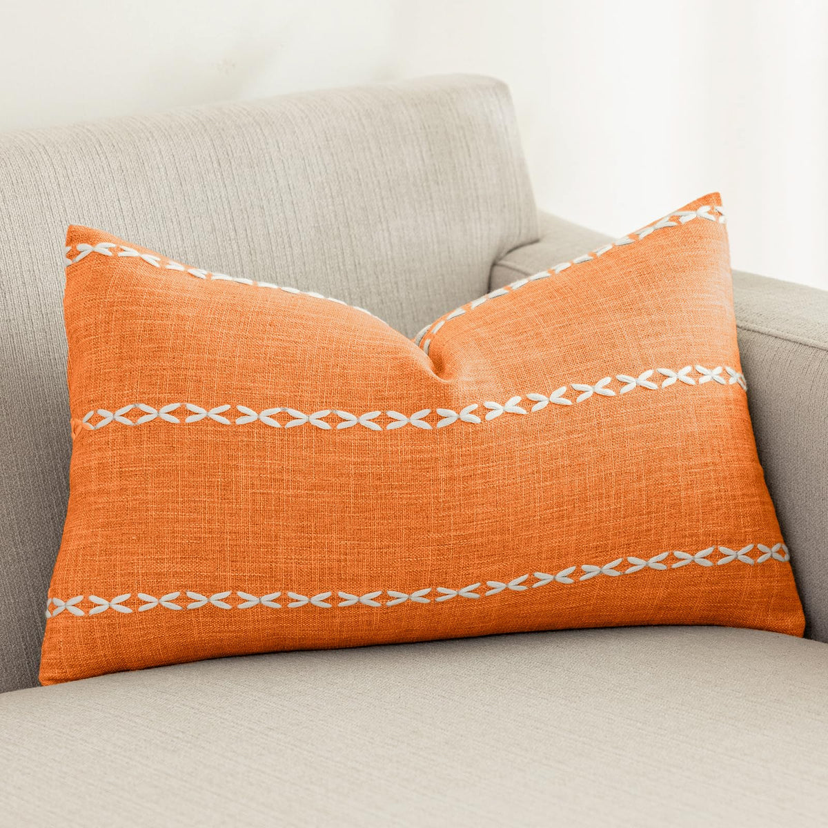 vctops Rustic Lattice Cotton Linen Decorative Throw Pillow Cover Embroidery Square Cushion Cover Pillowcase for Sofa Bedroom Couch (Plaid Coffee,18"x18")