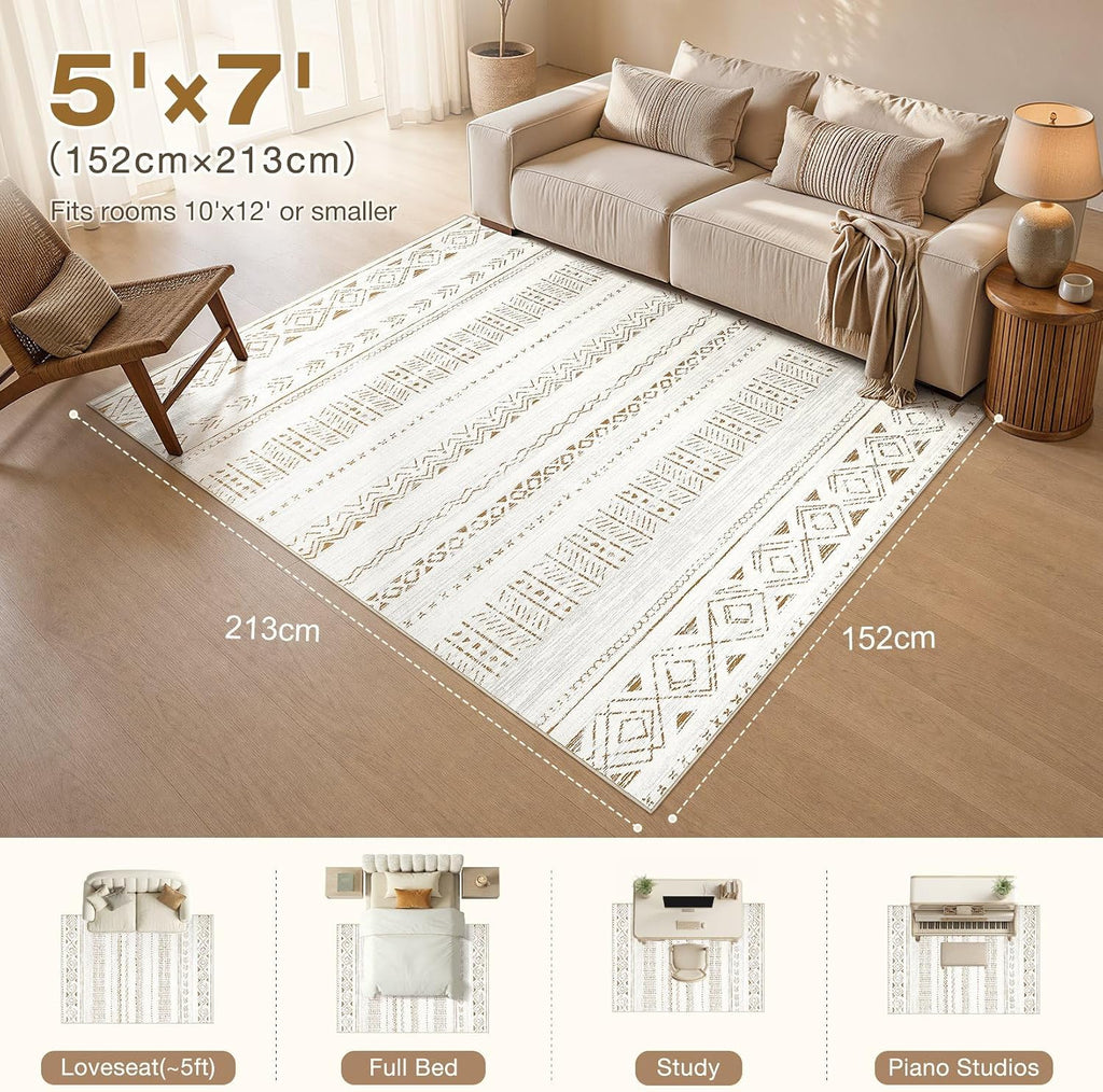 cotiled Boho 5x7 Area Rugs for Living Room: Soft Moroccan Washable Rug