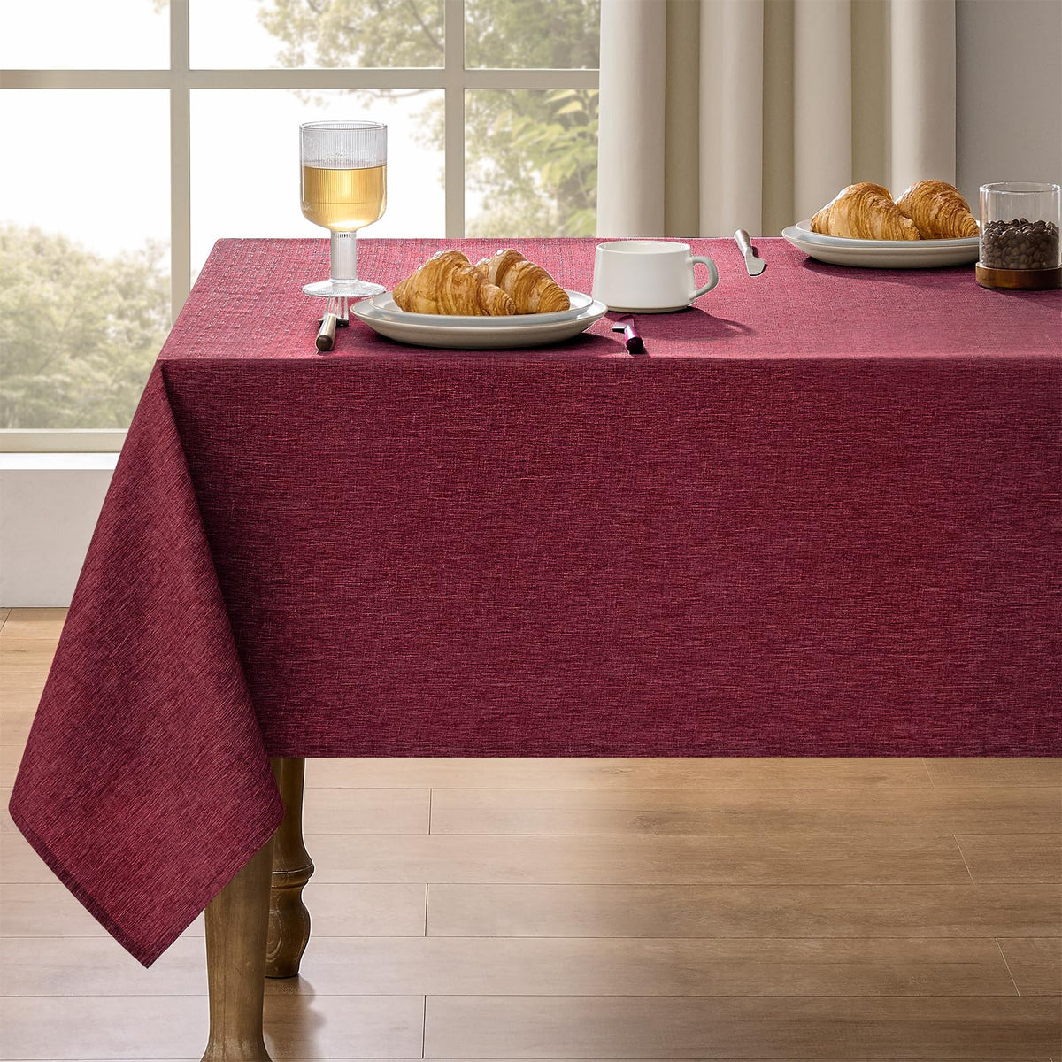 Decorelia Sage Green Linen Textured Tablecloth Rectangular 52 x70 Inch