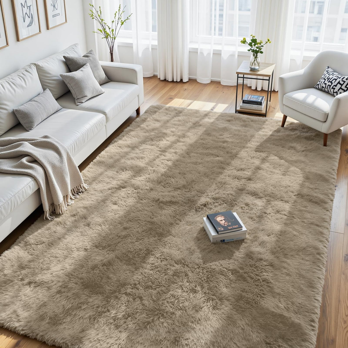 8x10 Fluffy Area Rug for Living Room: Soft Non-Slip Black Bedroom Carpet