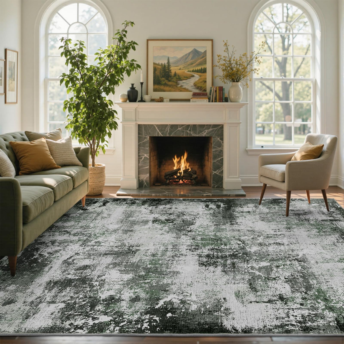 6x9 Ft Large Area Rugs for Living Room, Soft Non-Slip Washable Rugs Modern Abstract Pattern Carpet for Bedroom Indoor Floor Nursery Home Decor (Blue)