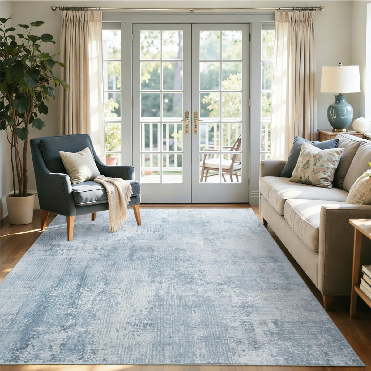 6x9 Ft Large Area Rugs for Living Room, Soft Non-Slip Washable Rugs Modern Abstract Pattern Carpet for Bedroom Indoor Floor Nursery Home Decor (Blue)