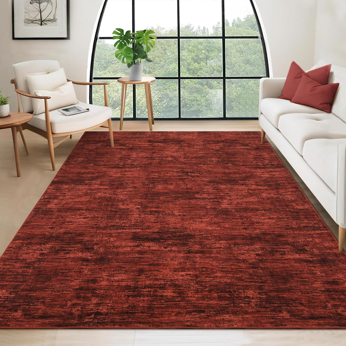 RUGSREAL Bedroom Area Rug 4x6 Modern Abstract Area Rug Stain Resistant Small Living Room Rug Contemporary Dining Room Rug Non-Slip Solid Rug Aesthetic Accent Floor Carpet for Kitchen Office, Dark Grey
