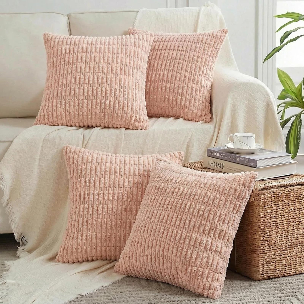 Fancy Homi 4 Packs Decorative Throw Pillow Covers for Living Room Couch Bed, Modern Farmhouse Boho Home Décor Accent Cushion Case, 18" x 18", Neutral