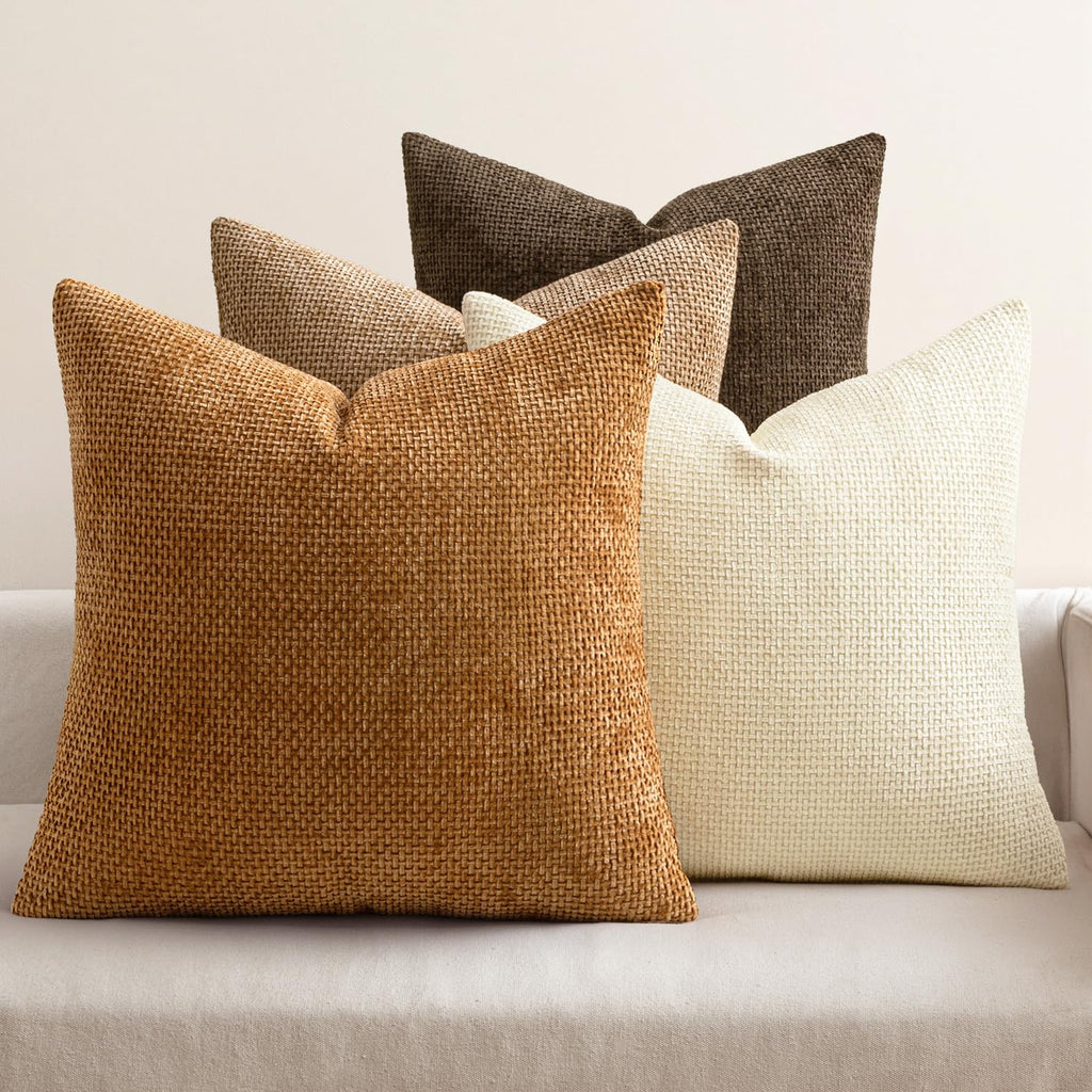 MIULEE Soft Decorative Chenille Pillow Covers Neutral 18x18 Pack of 4