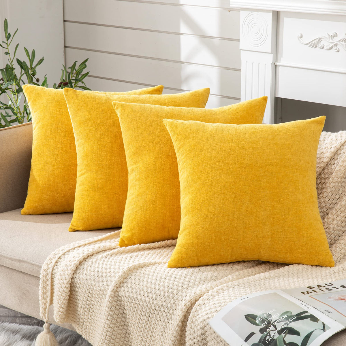GAWAMAY Decorative Throw Pillow Covers 16x16 Inch Set of 2, Super Soft Chenille Square Pillows Farmhouse Fall Pillowcase for Living Room Bedroom Sofa Couch Cushion Cover Navy Blue 40x40cm