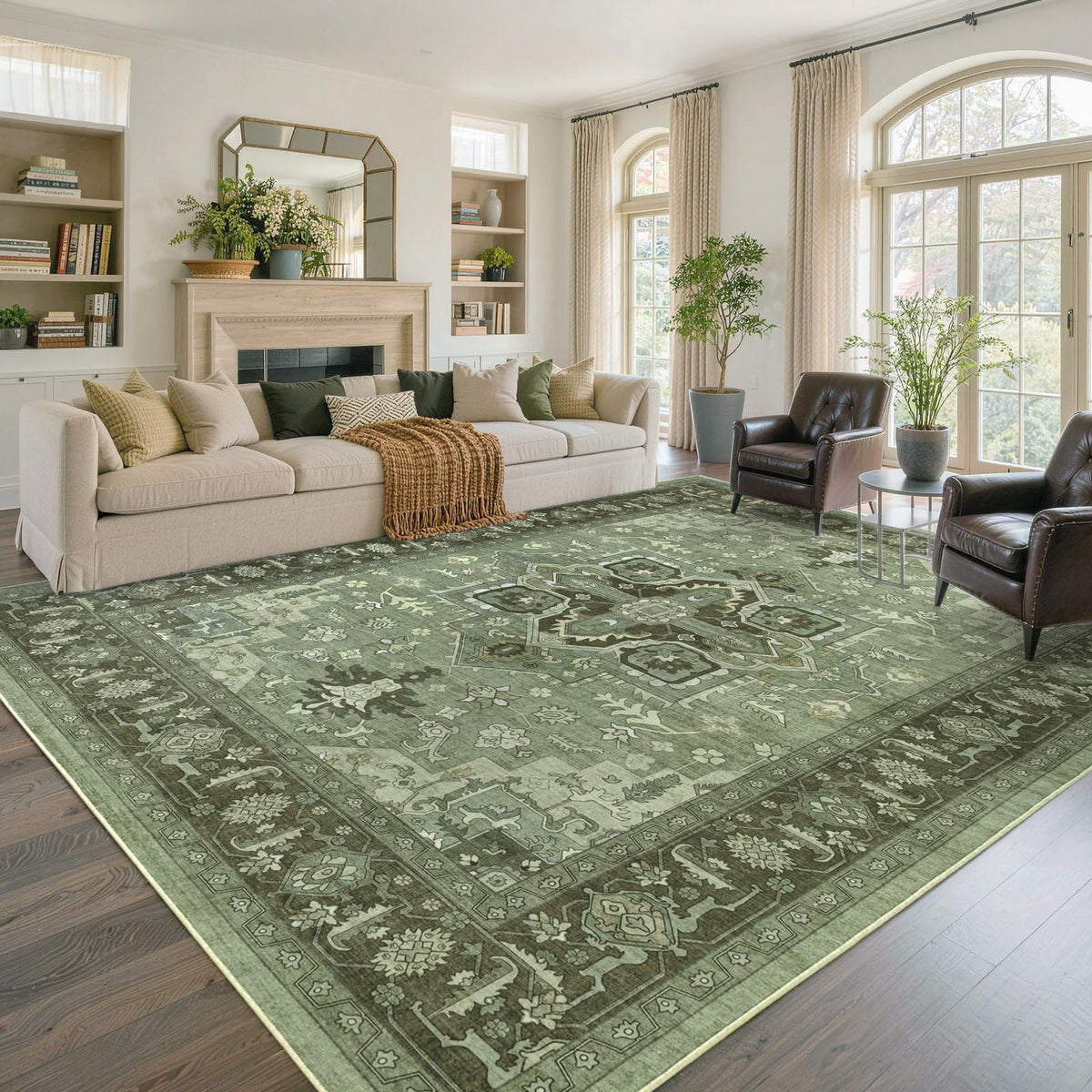 6x9 Ft Large Area Rugs for Living Room, Soft Non-Slip Machine Washable Rug, Vintage Stain Resistant Carpets for Bedroom Nursery Dining Room Home Decor (Beige)