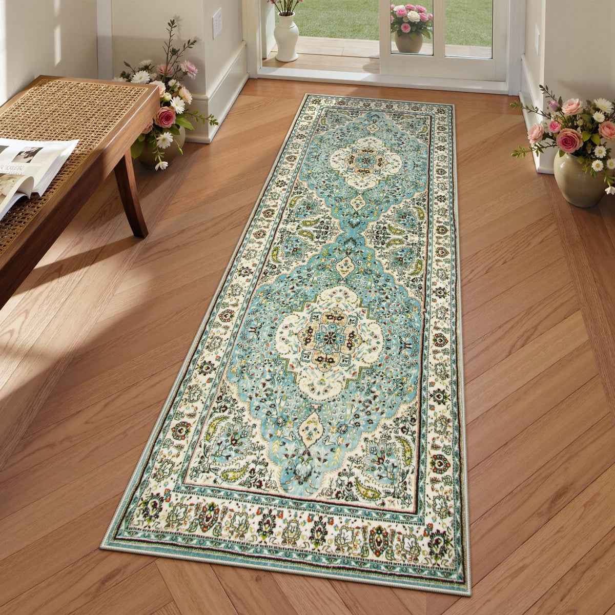 Lahome Felice Boho Tribal 2x3 Washable Small Rugs for Entryway Doormat Indoor Entrance, Throw Rugs with Rubber Backing, Bohemian Soft Non-Slip Bathroom Carpet for Bath Front Door Kitchen Floor