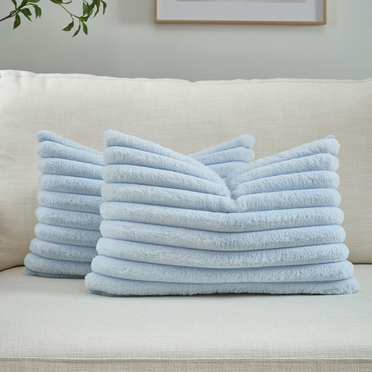 FUTEI Pack of 2 Faux Fur Throw Pillow Covers 18x18 Inch, Cream White