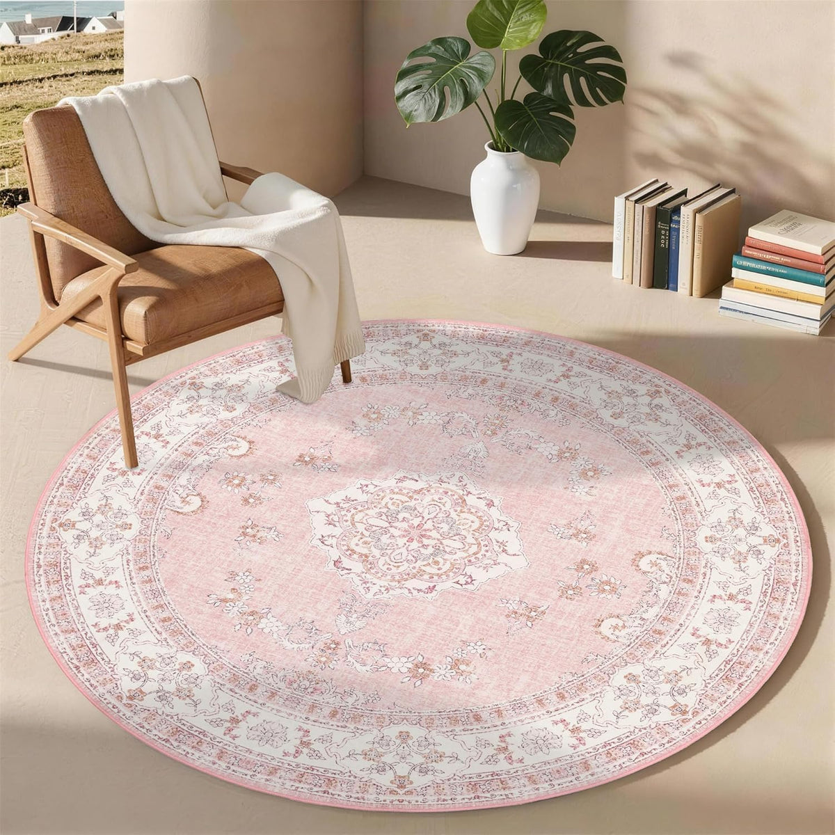 Soft Pink Rug for Girls Room: 5x8 Vintage Washable Carpet Bedroom Nursery