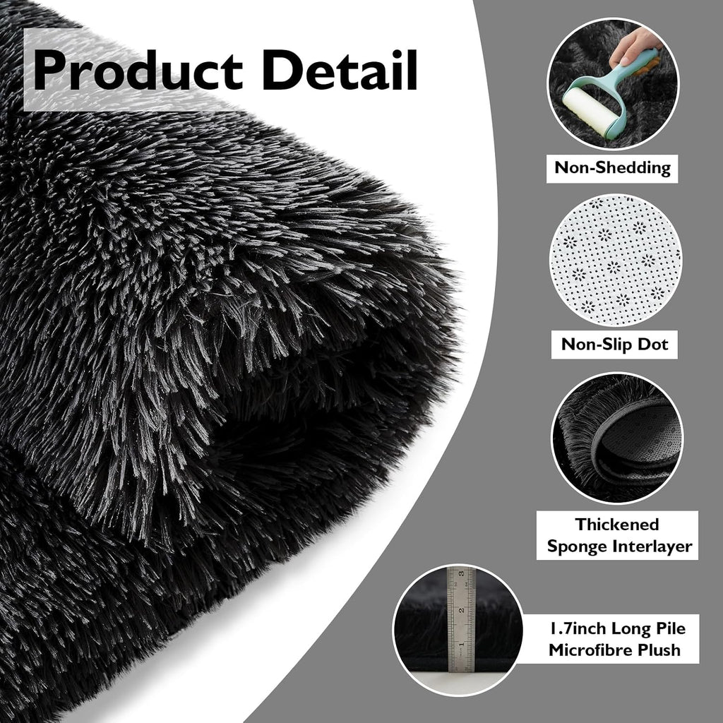 6x9 Black Fluffy Area Rug for Living Room,Large Shag Area Rugs for Bedroom