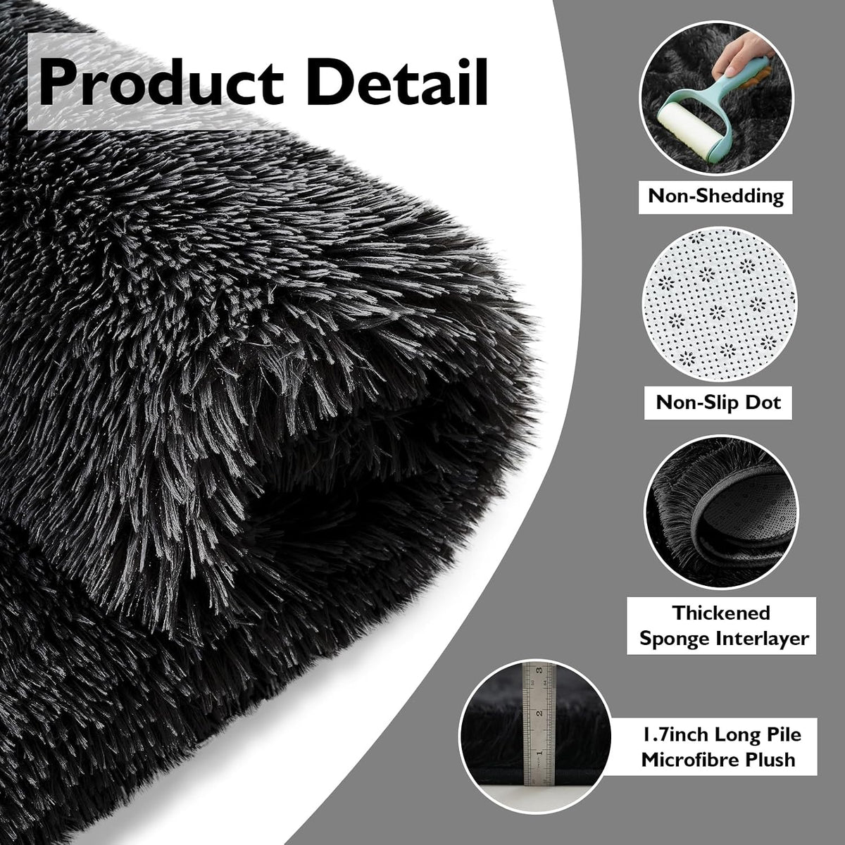 6x9 Black Fluffy Area Rug for Living Room,Large Shag Area Rugs for Bedroom