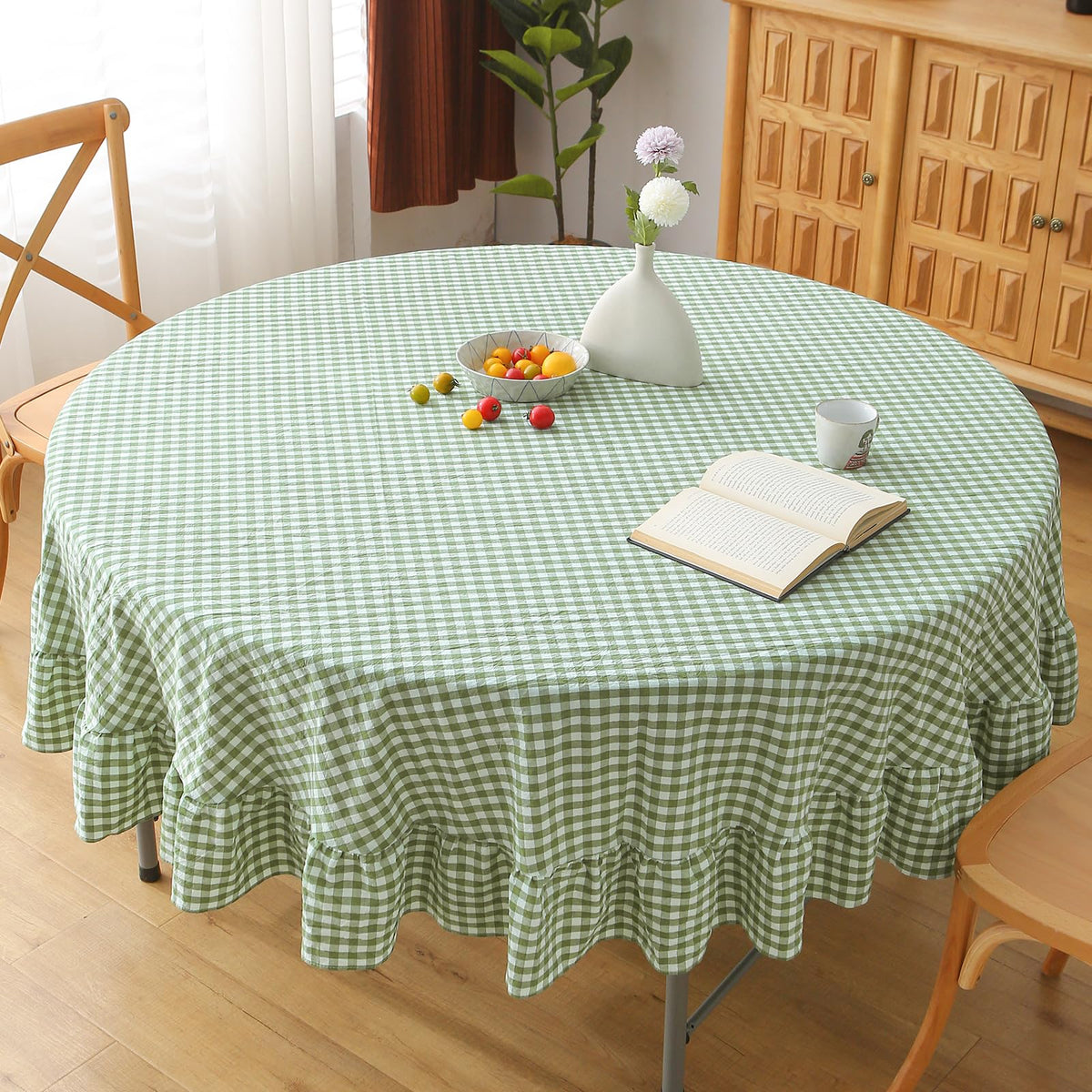 Blush White Gingham Ruffled Table Cloth Rectangular 120“x60”