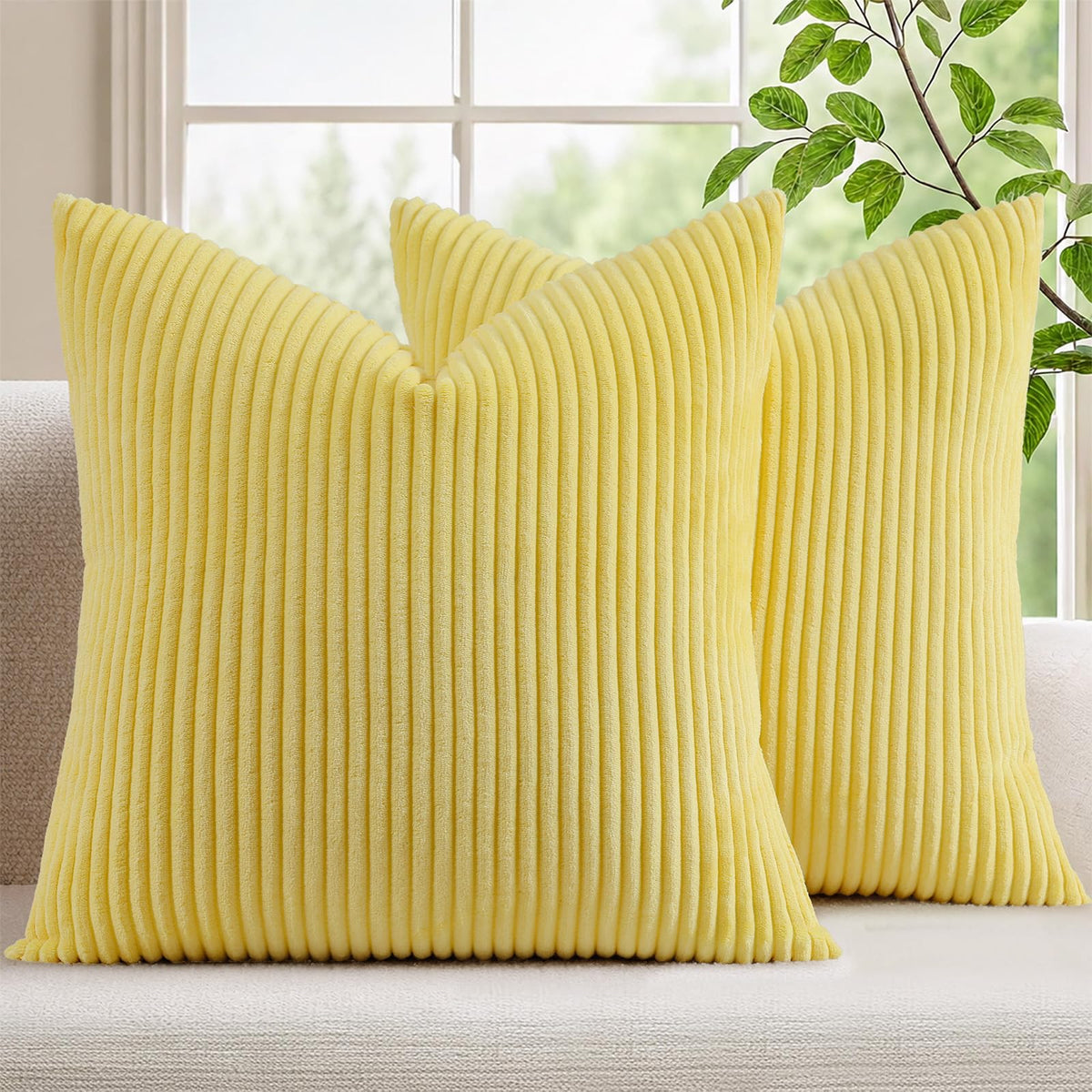 Mecatny Corduroy Fall Throw Pillow Covers 18x18 Set of 2 Olive Green
