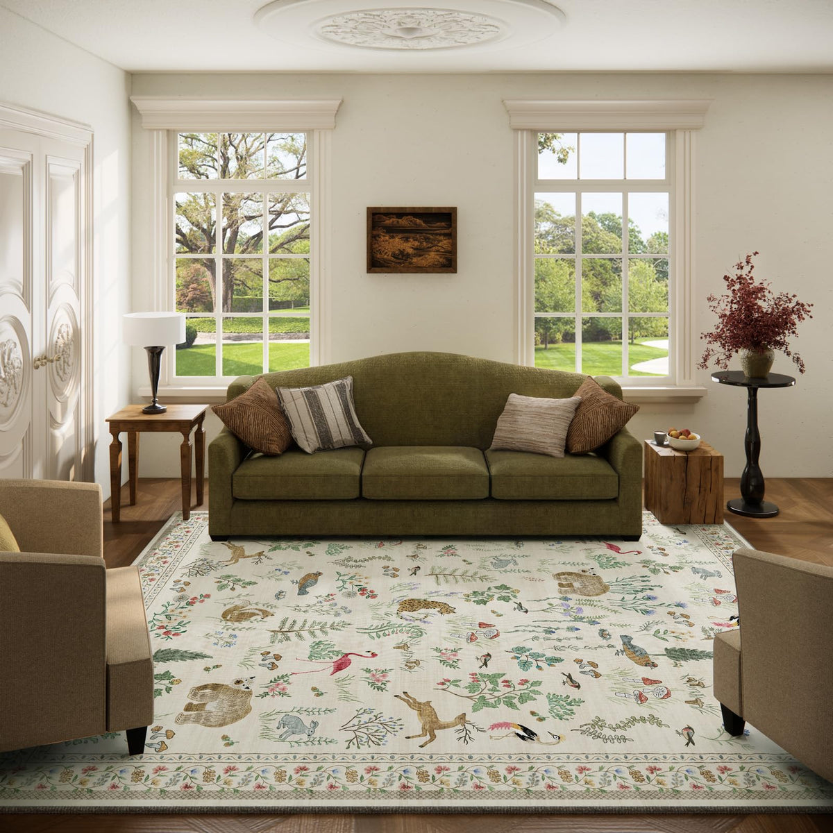 Washable Area Rugs for Living Room: 9x12 Area Rug for Bedroom Vintage Stain Resistant Non Slip Low Pile Lightweight Soft Carpet for Kitchen Dining Room Farmhouse Kids Room Nursery