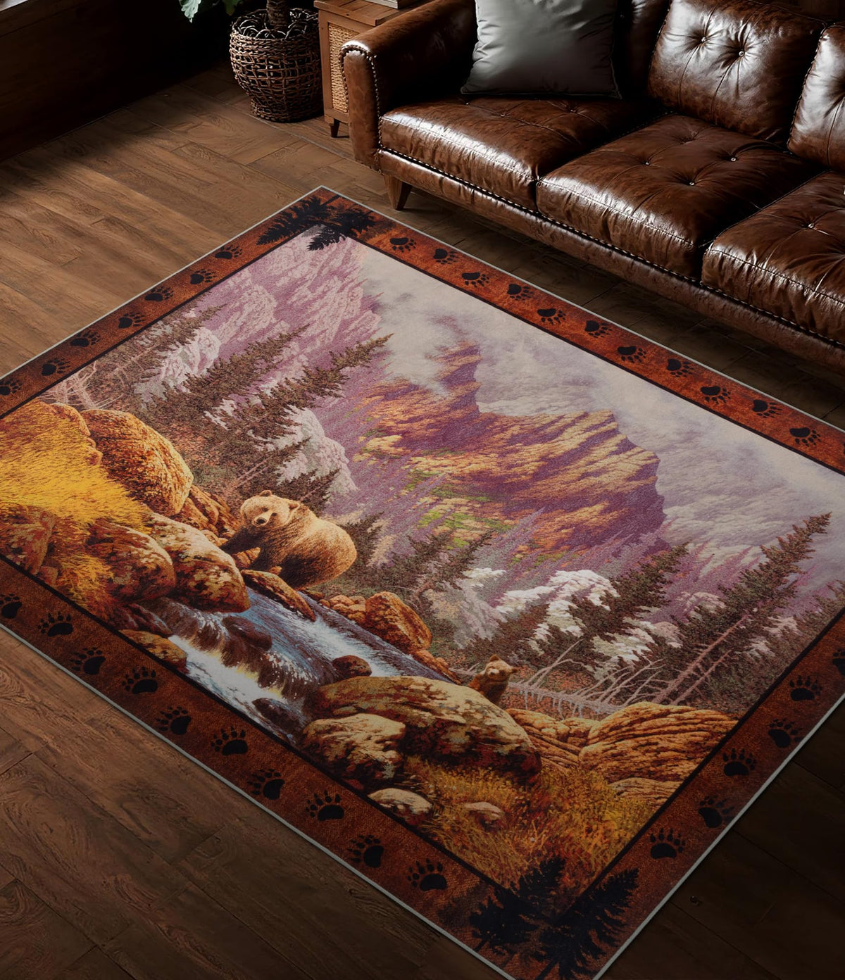 YIHOUSE Washable Rustic Cabin Area Rugs 5x7 Brown