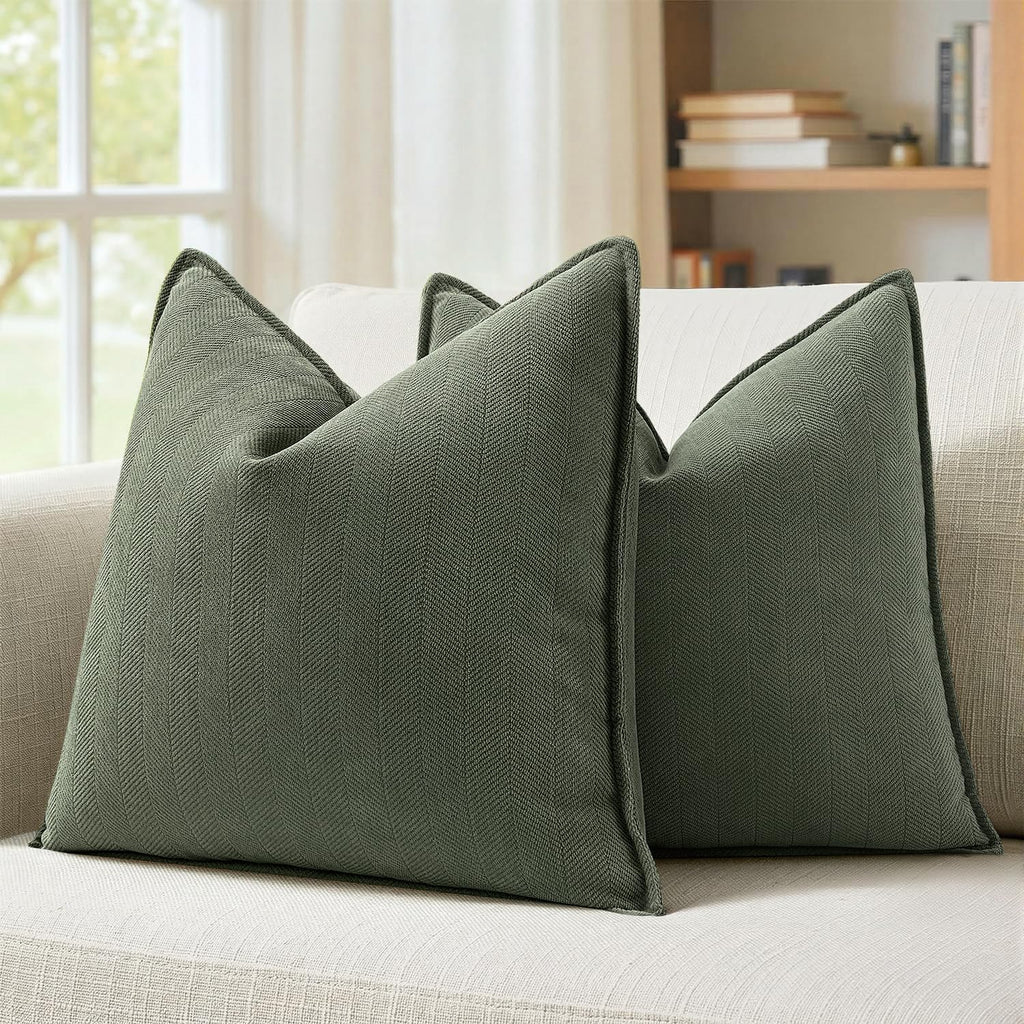 MIULEE Pack of 2 Sage Green Decorative Chenille Pillow Covers 20x20 Inch