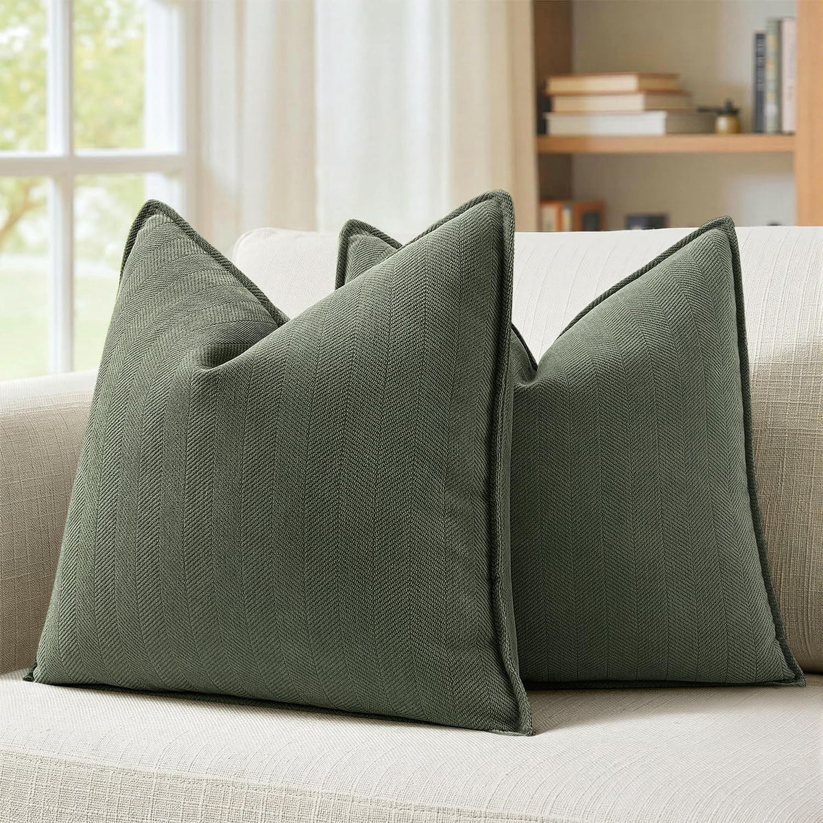 MIULEE Pack of 2 Sage Green Decorative Chenille Pillow Covers 20x20 Inch