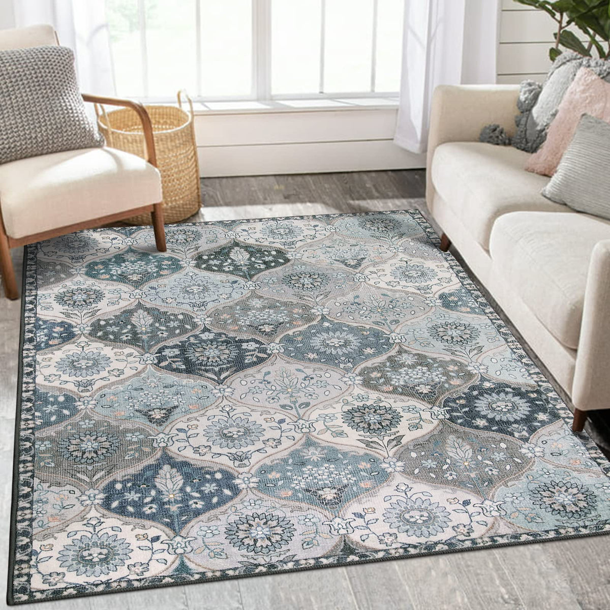 Lahome Moroccan Machine Washable Rugs for Living Room, 4x6 Rug for Bedroom