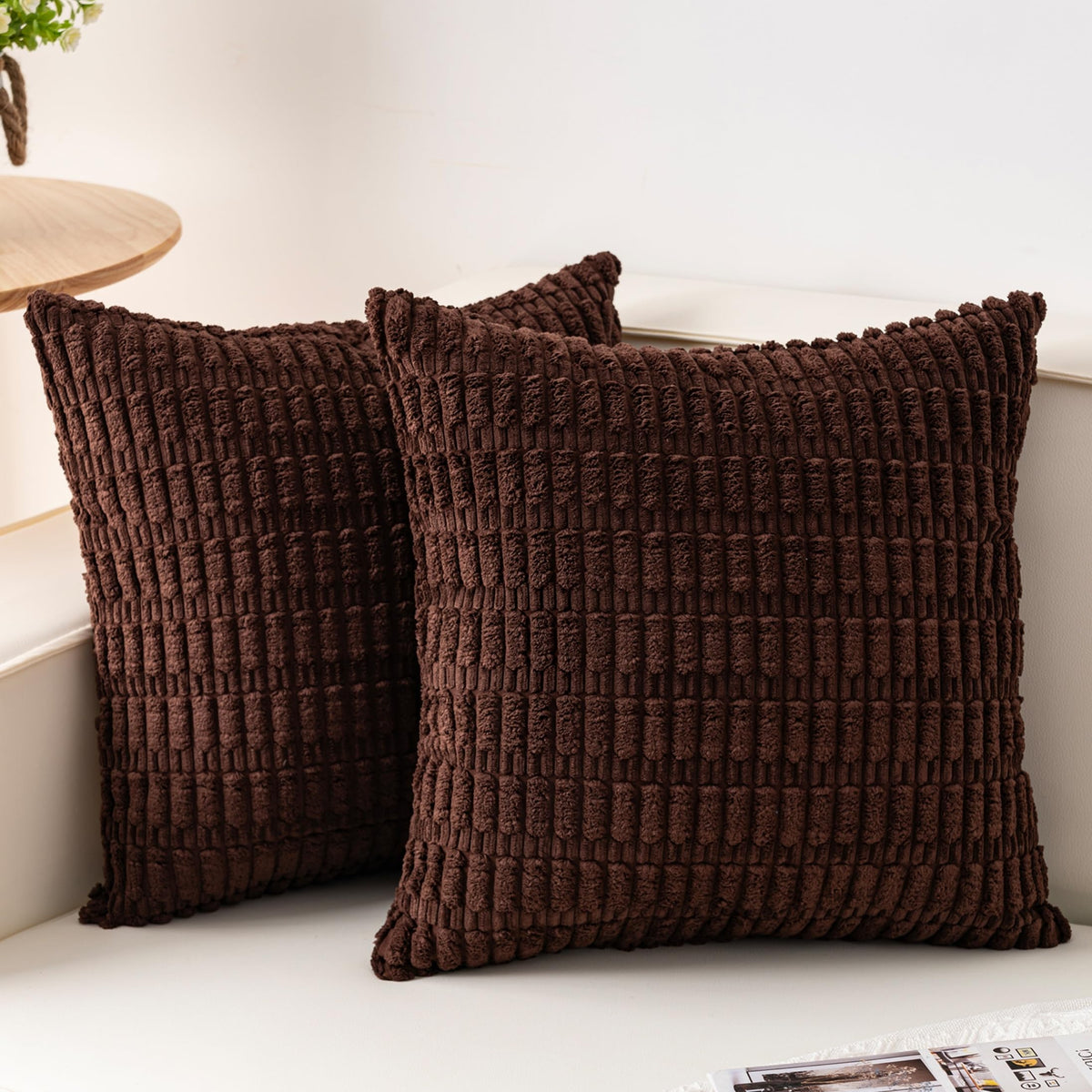 Pack of 2 Corduroy Decorative Throw Pillow Covers 18x18 Inch, Cream White
