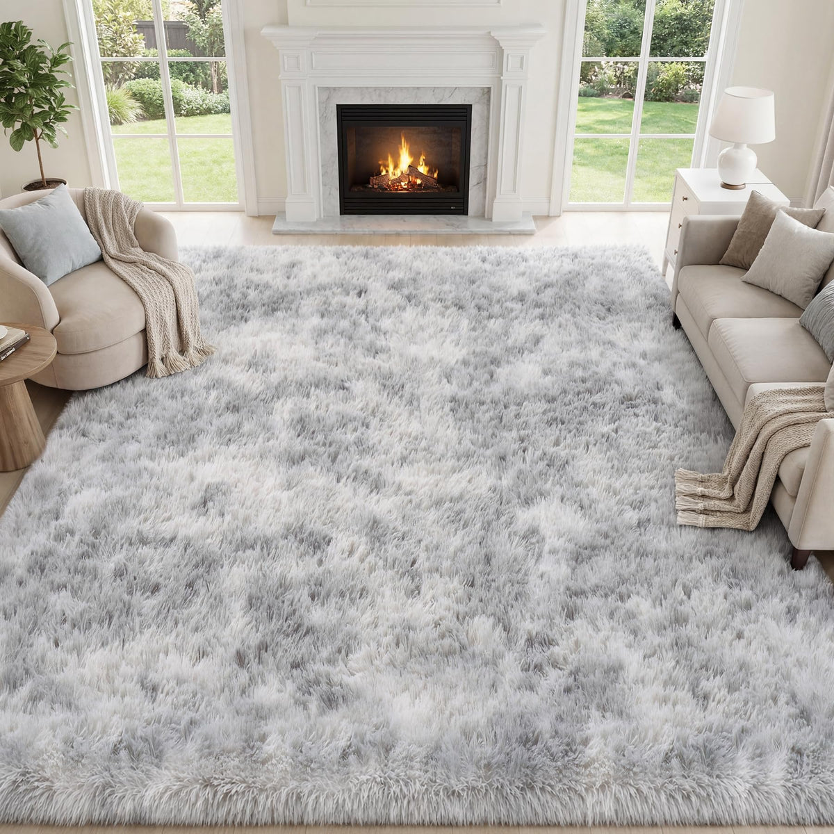 PLHXFR 8x10 Area Rugs Living Room: Fluffy Bedroom Soft Shag Rug Black Grey