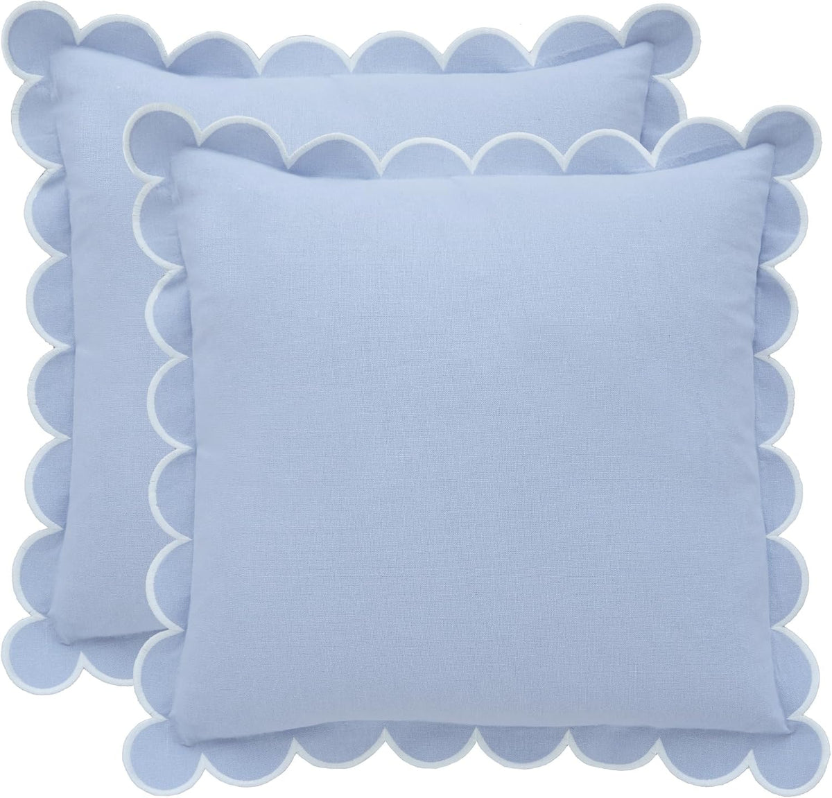 BEBE BASK Scalloped Pillow Cover Set of 2, 18x18, Cotton - Sky Blue/White