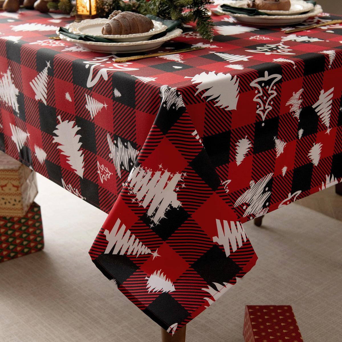 Waterproof Checkered Tablecloth Fabric - Rectangle 58x84 Inch Classic Gingham Buffalo Plaid Table Cloth for Indoor/Outdoor Use - Washable Table Cover for Kitchen, BBQs, and Parties