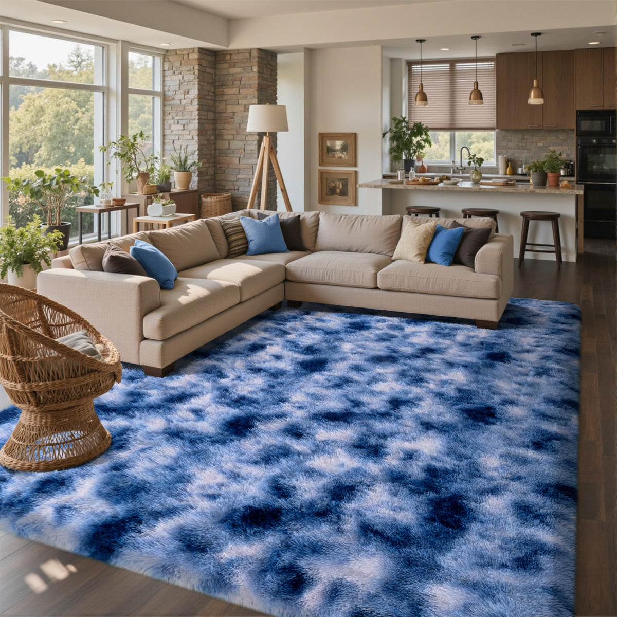 6x9 Ft Large Shag Rugs for Living Room Decor, Tie-Dyed Ultra Soft Fluffy Furry Area Rugs for Bedroom Indoor Floor, Aesthetic Carpet for Kids Home (Dark Grey)