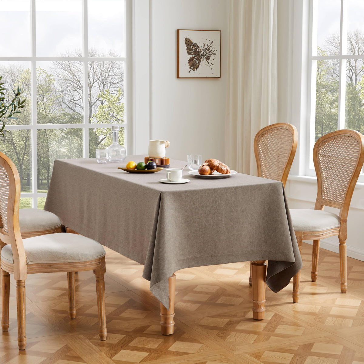 ZeeMart Linen Textured Rectangle Table Cloth, 60x104 Inch Light Tan