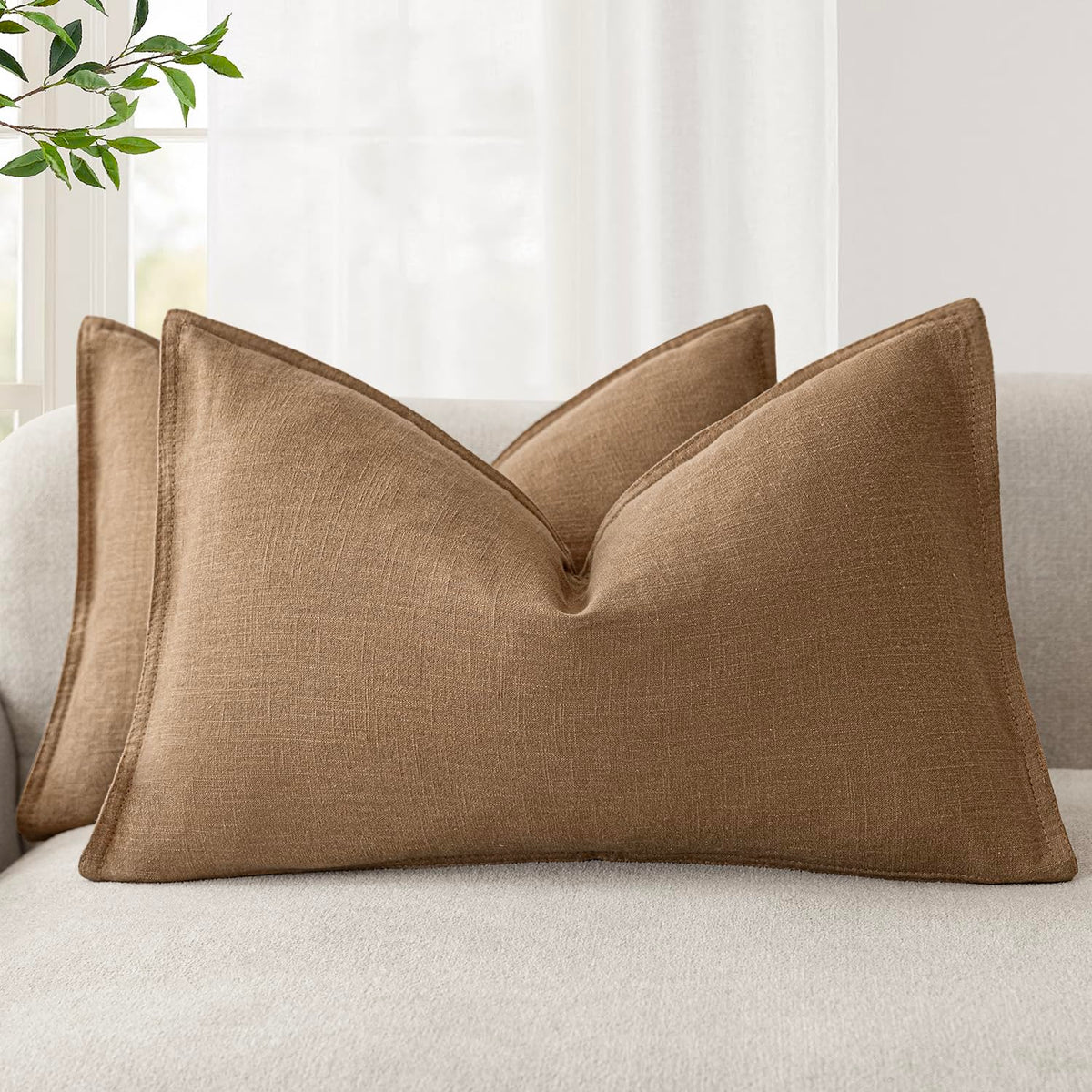 Foindtower Linen Solid Decorative Throw Pillow Covers 18x18 Natural Beige