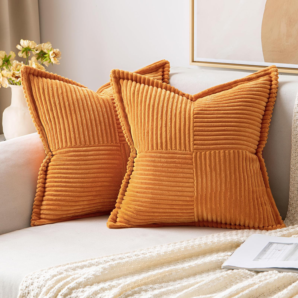 MIULEE Decorative Throw Pillow Covers for Couch 18x18 Inch Beige 2 Pack
