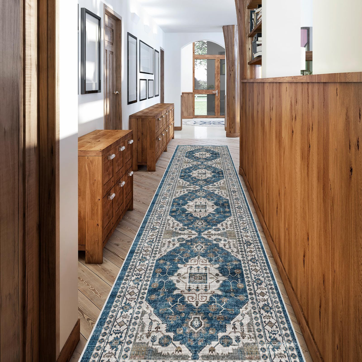 Hallway Washable Runner Rug - 2x10 Kitchen Rugs Entryway Rug Runner Vintage Soft Floor Mat Non Slip Indoor Farmhouse Carpet for Bathroom Living Room Bedroom (2 X 10, Beige)