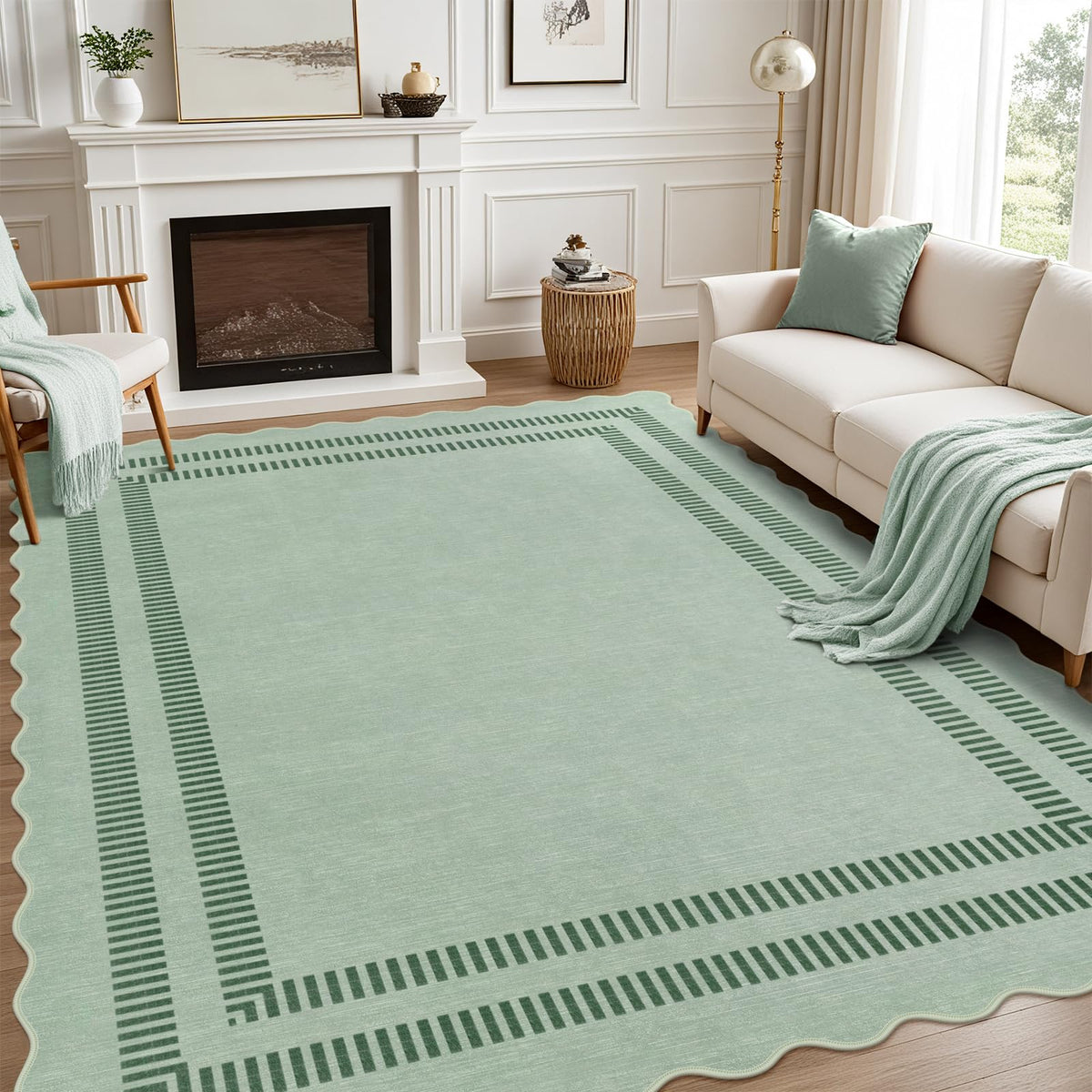 Area Rugs 5x7 Living Room Washable Modern Rug, Neutral Beige Soft Non Slip Rugs Ultra-Thin Indoor Carpet for Bedroom Dining Room Nursery Home Office