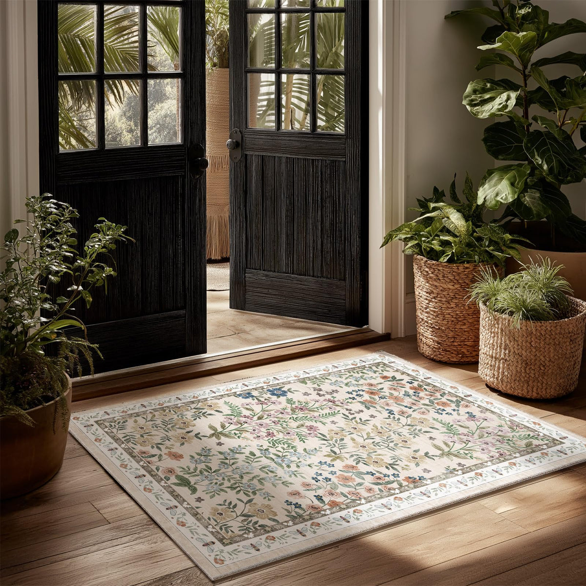 Washable Area Rugs for Living Room: 9x12 Area Rug for Bedroom Vintage Stain Resistant Non Slip Low Pile Lightweight Soft Carpet for Kitchen Dining Room Farmhouse Kids Room Nursery