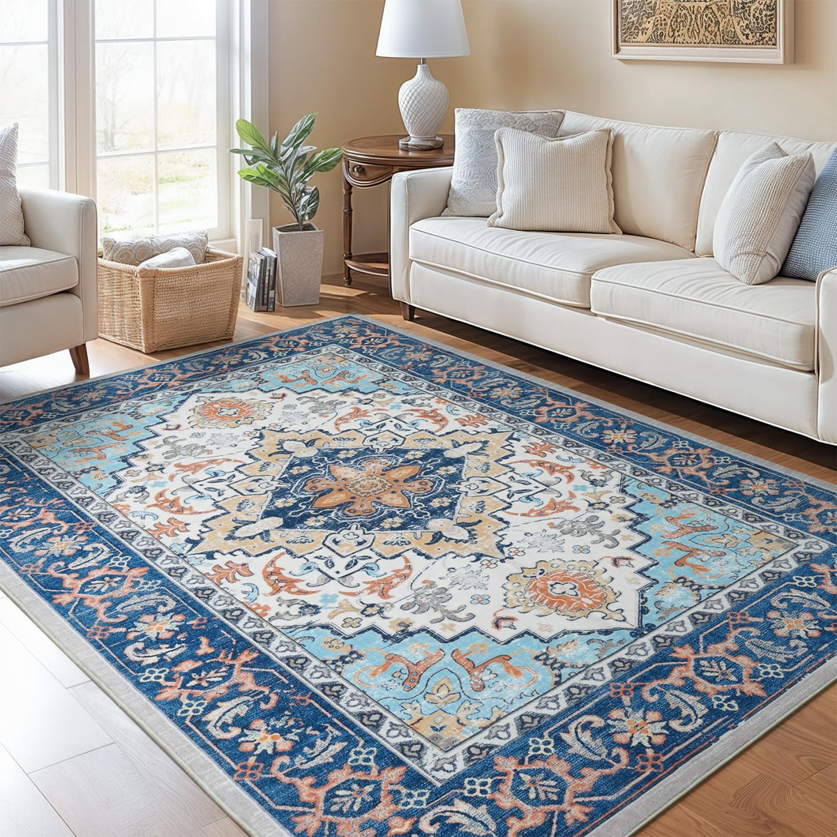 Lofus 5x7 Area Rugs for Living Room Bedroom, Soft Boho Carpet Floral Brown