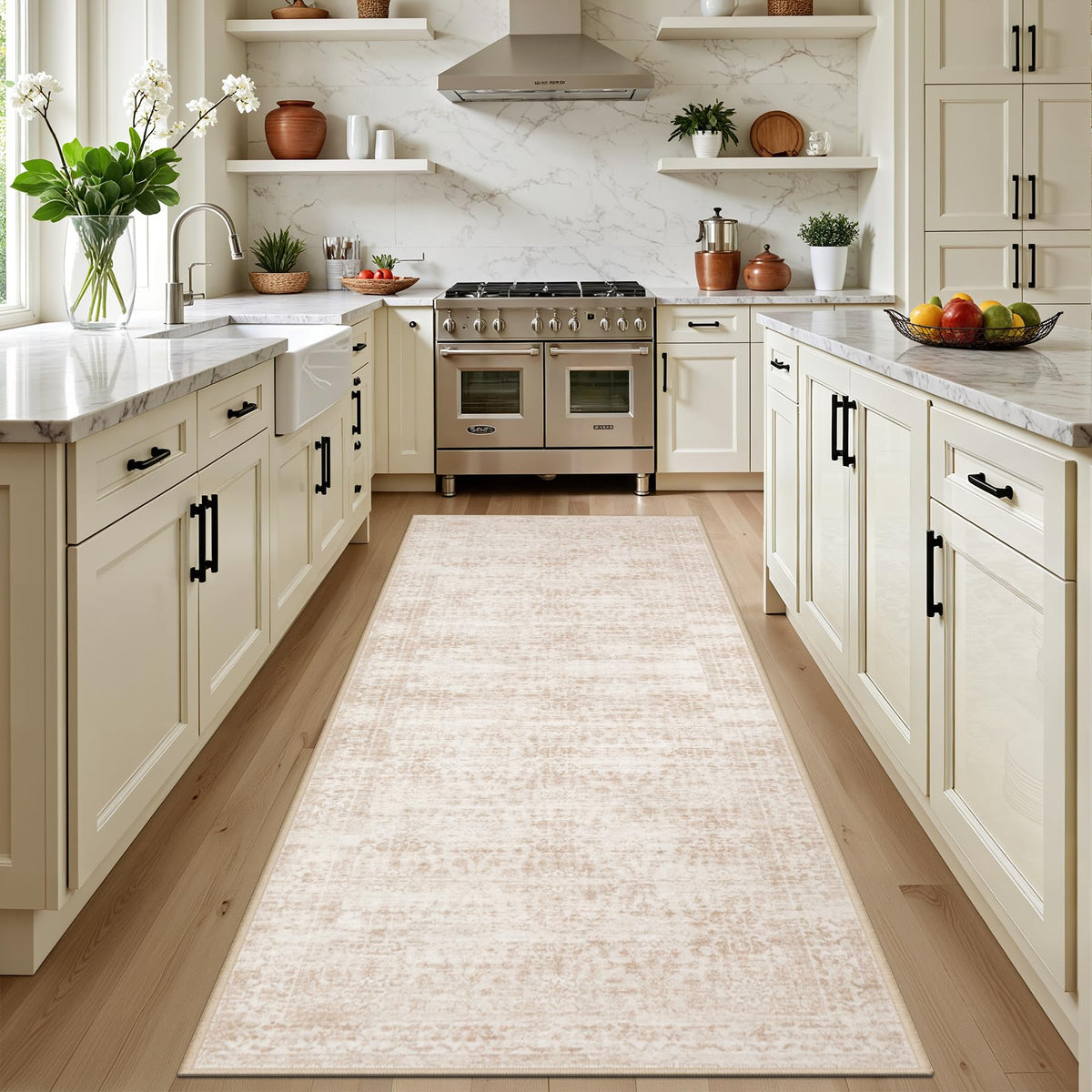5x7 Area Rugs Living Room: Washable Vintage Rug for Bedroom Beige