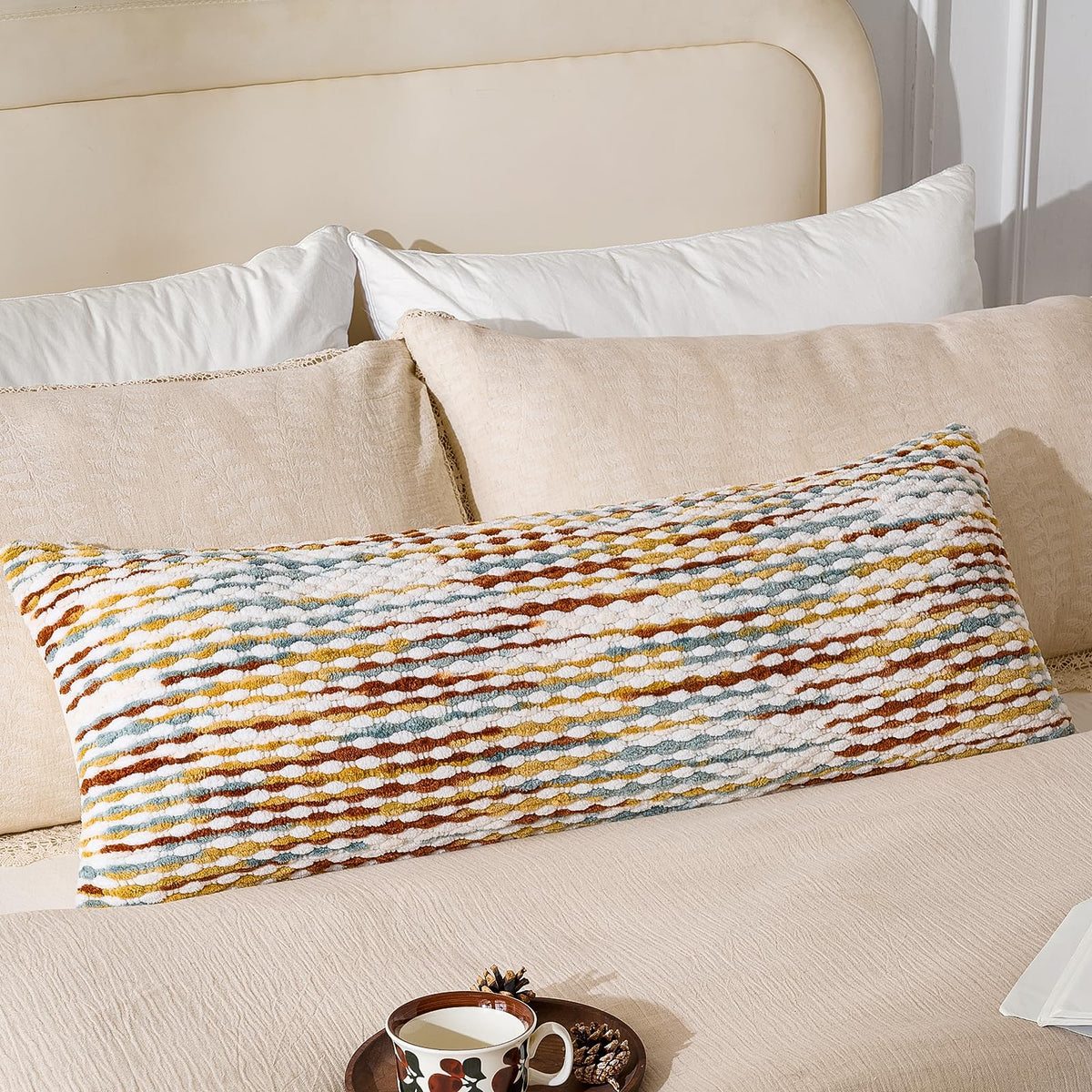 AmHoo Set of 2 Boho Chenille Pillow Cover Decorative Tufted Pillowcase for Couch Bed Sofa Bedroom Living Room Modern 18 x 18-Inch Brown