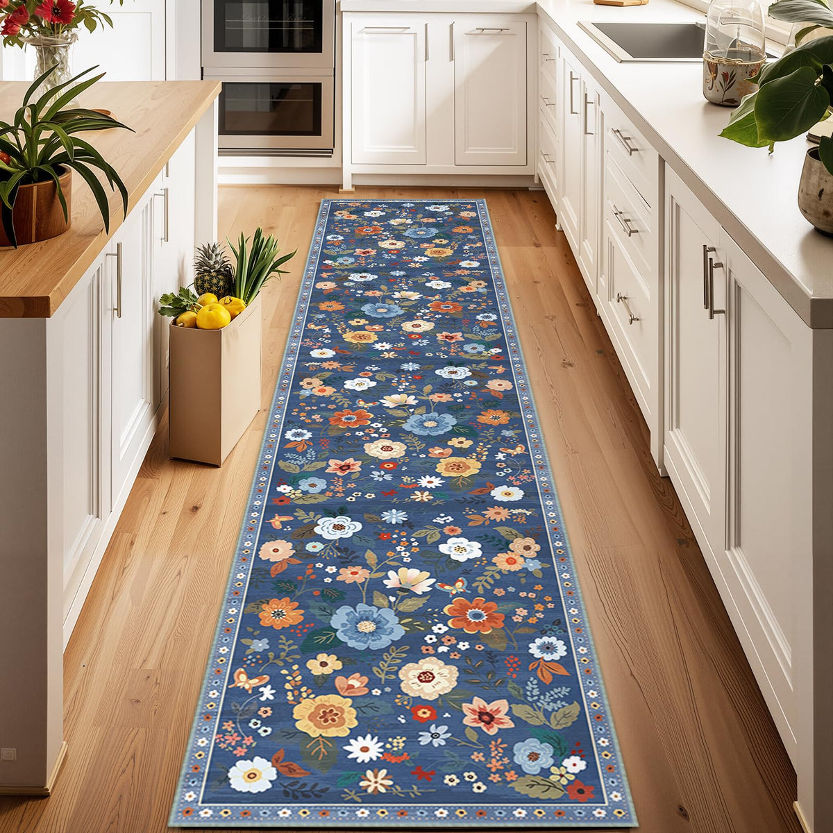 RELEANY Floral Washable 5x7 Area Rugs Black