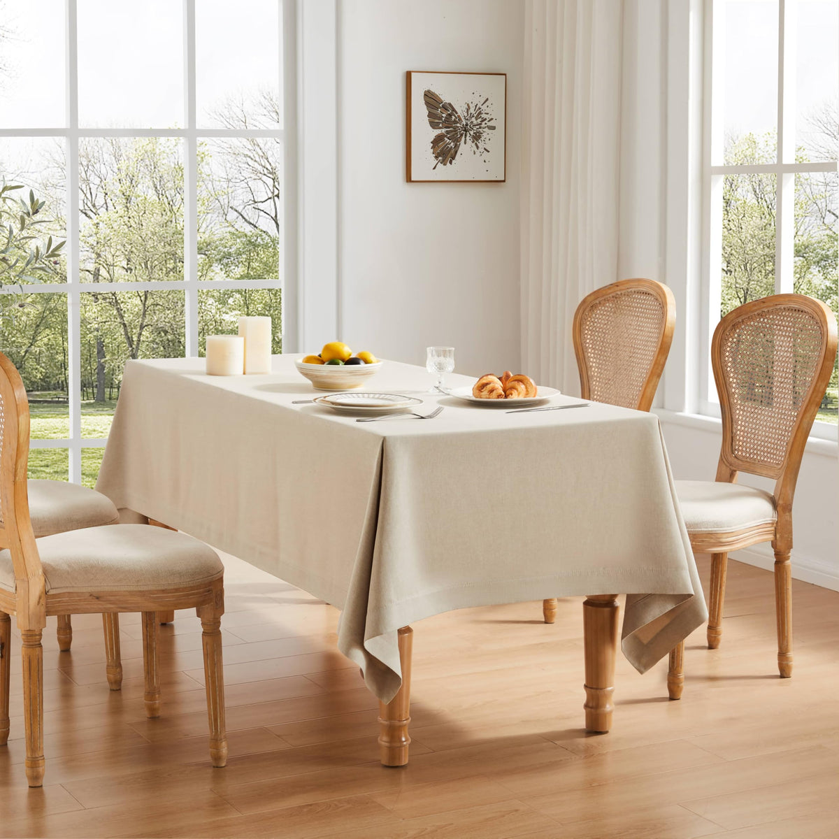 ZeeMart Linen Textured Rectangle Table Cloth, 60x104 Inch Light Tan