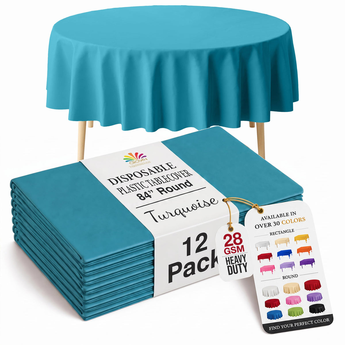Exquisite 12-Pack Premium Plastic Tablecloth 12-Pack Premium Plastic Tablecloth 84in. Round Table Cover - Emerald Green