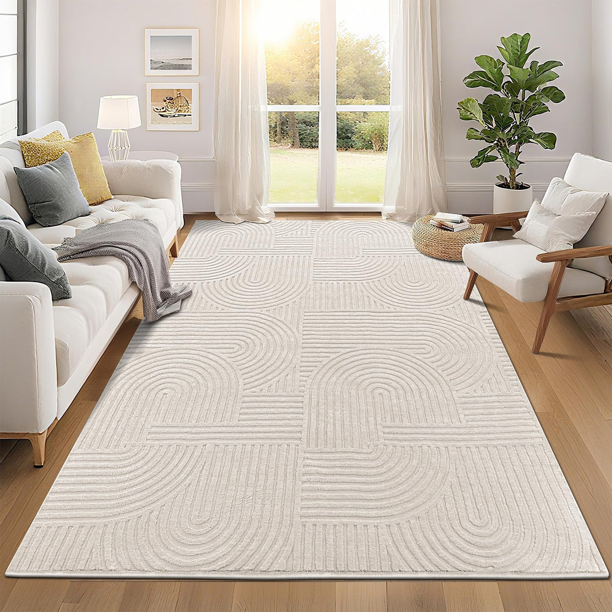 Pauwer 5x7 Area Rugs for Living Room, Modern Non Slip Washable Rug, Beige