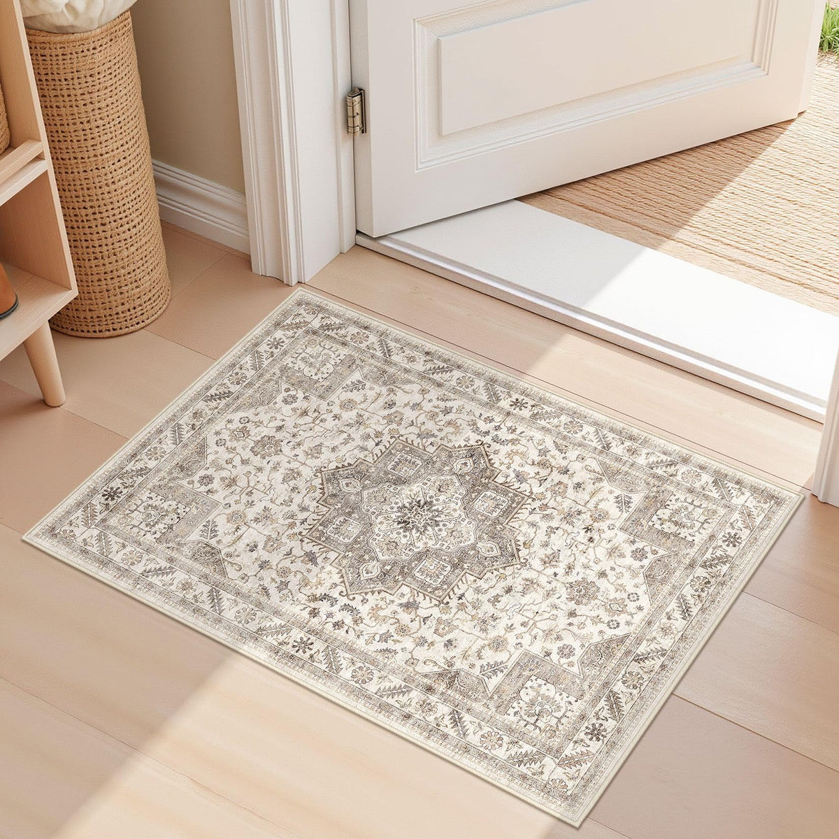 cotiled 5x7 Area Rug for Living Room, Washable, Traditional, Beige