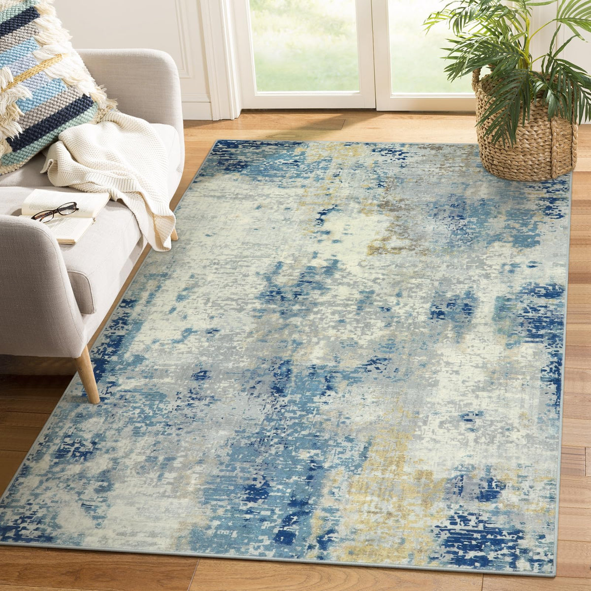 Lahome Modern Abstract Washable 5x7 Area Rugs for Living Room, Colorful Soft Bedroom Rug Low Pile Non Slip,Stain Resistance Dining Room Carpet for Nursery Office Entrance Home Office Decor
