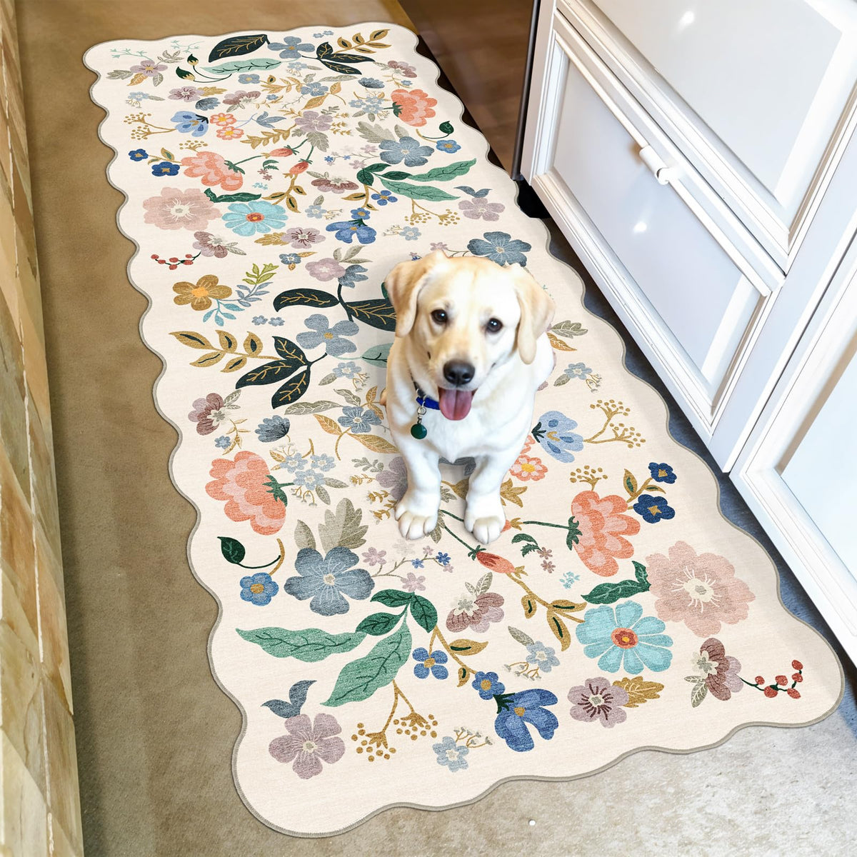Hallway Washable Runner Rug - 2x10 Kitchen Rugs Entryway Rug Runner Vintage Soft Floor Mat Non Slip Indoor Farmhouse Carpet for Bathroom Living Room Bedroom (2 X 10, Beige)