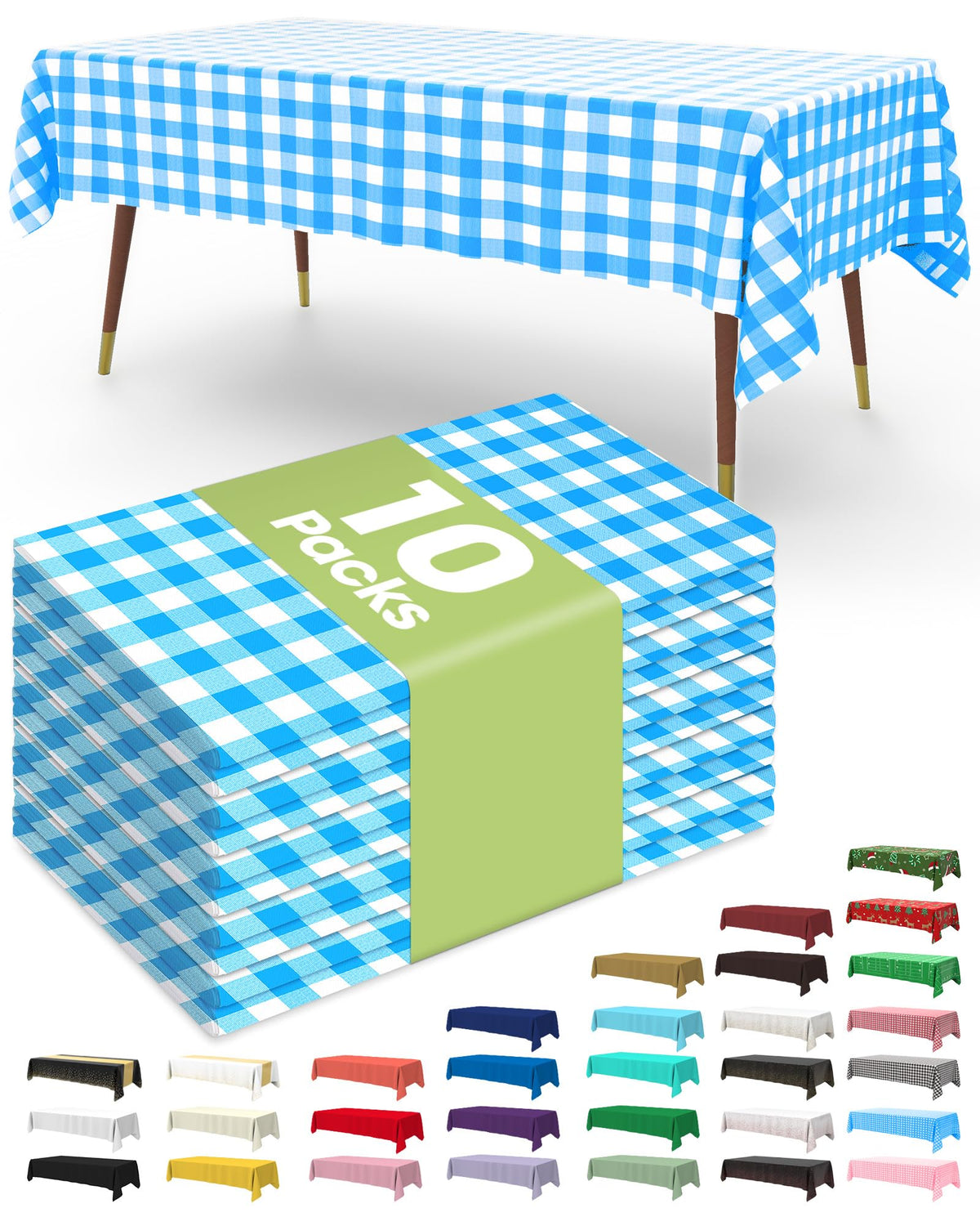 Pureegg Plastic Table Cloth Disposable 54x108 Inch 10 Pack, White