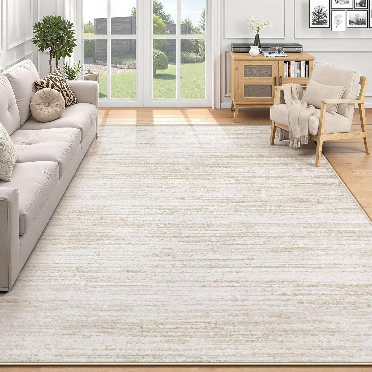 Area Rug 6x9 Living Room Rugs: Washable Modern Rug Non-Slip Soft Rugs Stain Resistant Printed Rug Indoor Carpet for Bedroom Kitchen Dining Room Nursery Home(Beige, 6'x9')
