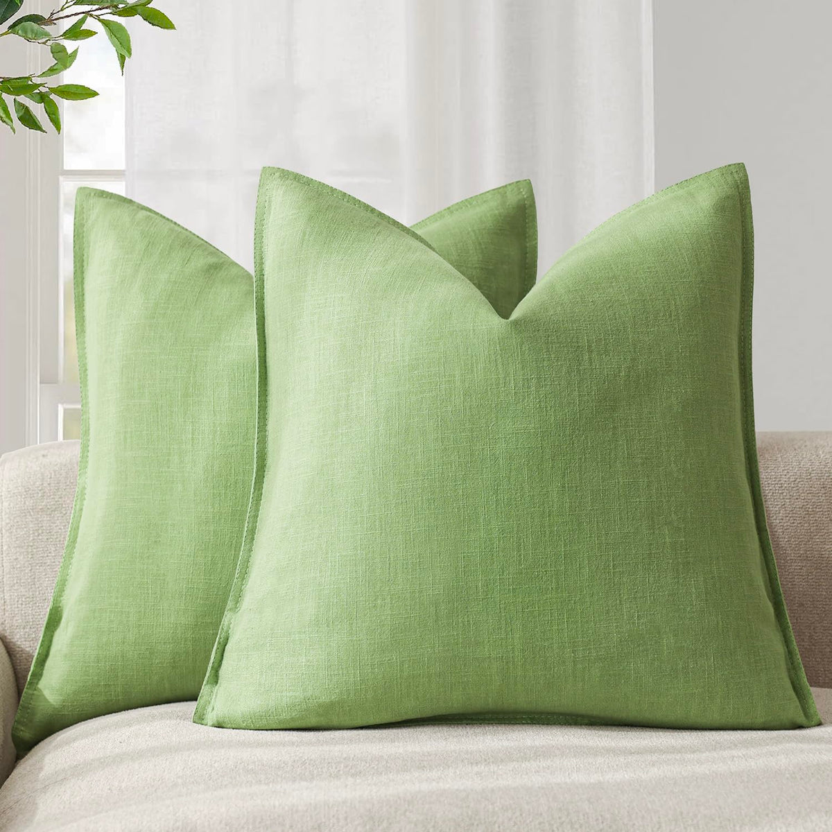 Foindtower Linen Solid Decorative Throw Pillow Covers 18x18 Natural Beige