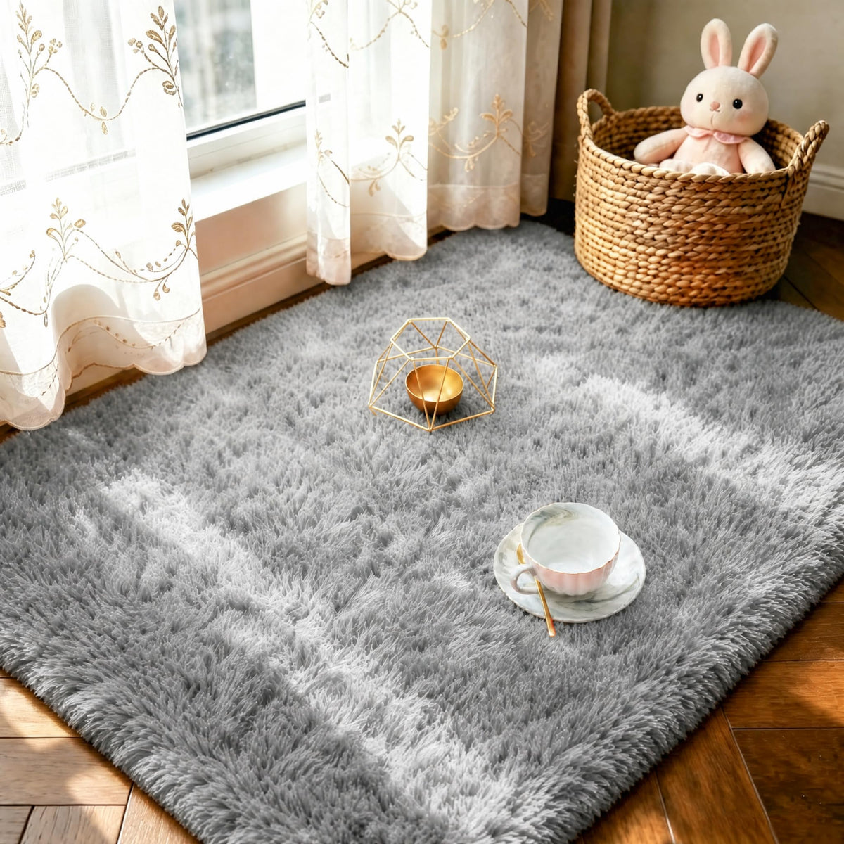 LOCHAS 4x6 Area Rugs Fluffy Living Room Carpets for Kids Bedroom, White