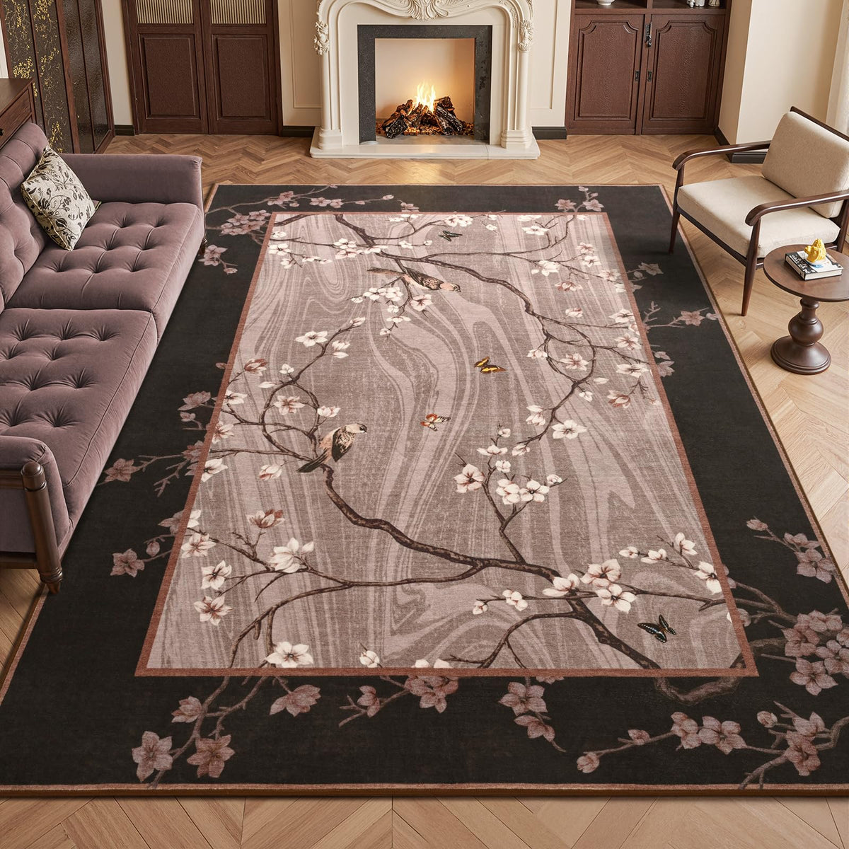 4x6 Purple Oriental Floral Bird Butterfly Throw Area Rug